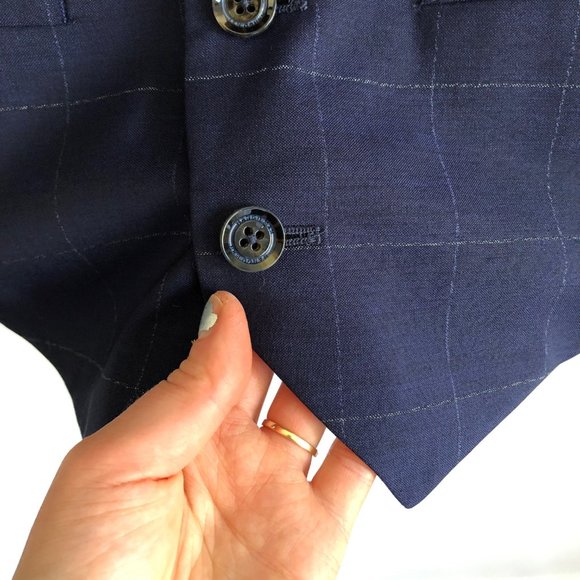 MANGO Mens Suit Vest Blue Windowpane Check Wool 42 - Picture 5 of 15